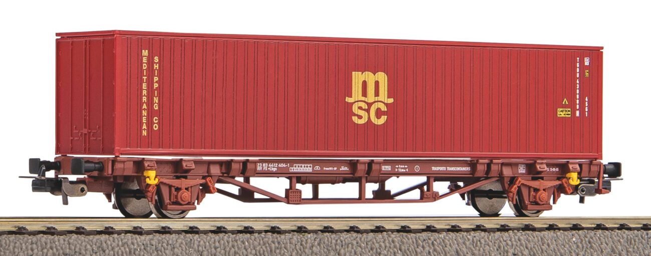 Piko 97154 Carro pianale delle FS con un container da 40 piedi della MSC in scala H0 epoca quinta