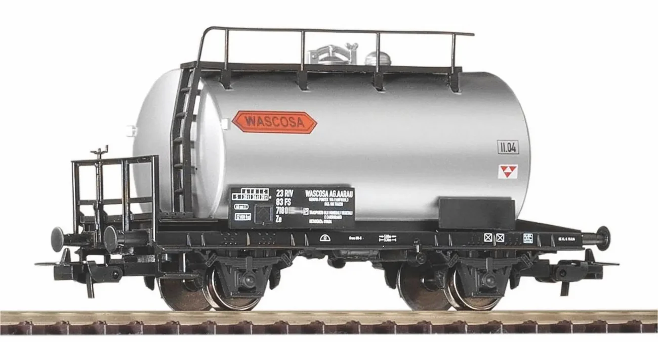 Piko 58777 Carro cisterna a 2 assi FS colore argento con logo Wascosa scala H0 epoca quarta