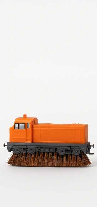 Carro pulisci binari arancione con spazzola inferiore per manutenzione modellismo ferroviario