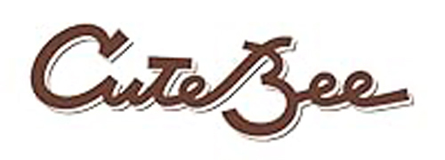 Logo Cutebee: scritta marrone in corsivo per kit Book Nook, puzzle 3d e miniature fai-da-te.