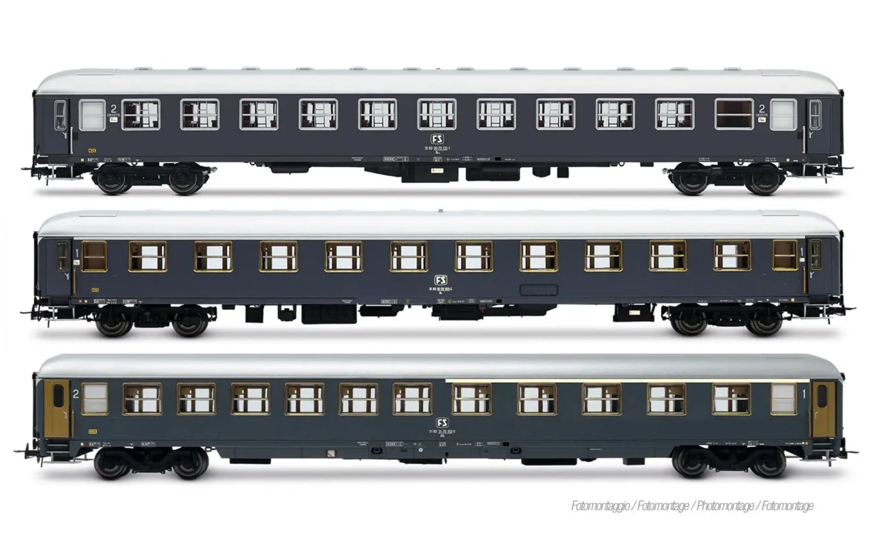 Rivarossi HR4412 Set di 3 carrozze passeggeri, nel colore grigio ardesia, delle FS per il treno espresso 234/235 Remus da Roma a Vienna