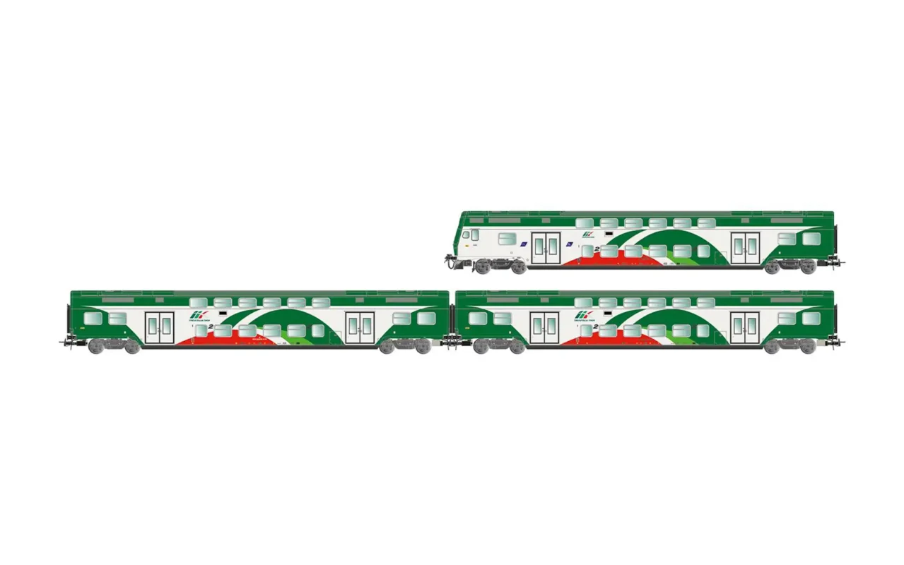 Lima Expert HL5061 Set di 3 carrozze, di cui 2 intermedie e una pilota, Vivalto a due piani operanti per Trenitalia Tper nella livrea Fer