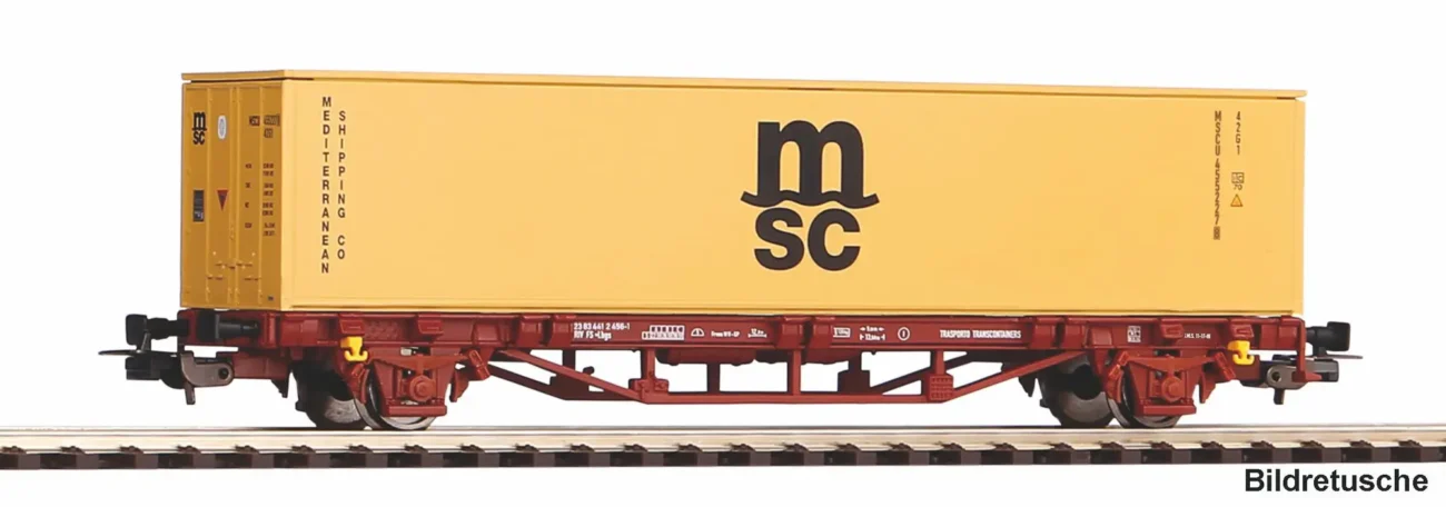 Piko 27751, Carro FS porta container, 1 container MSC da 40 piedi, Scala H0, Epoca VI, Pitzalis Modellismo