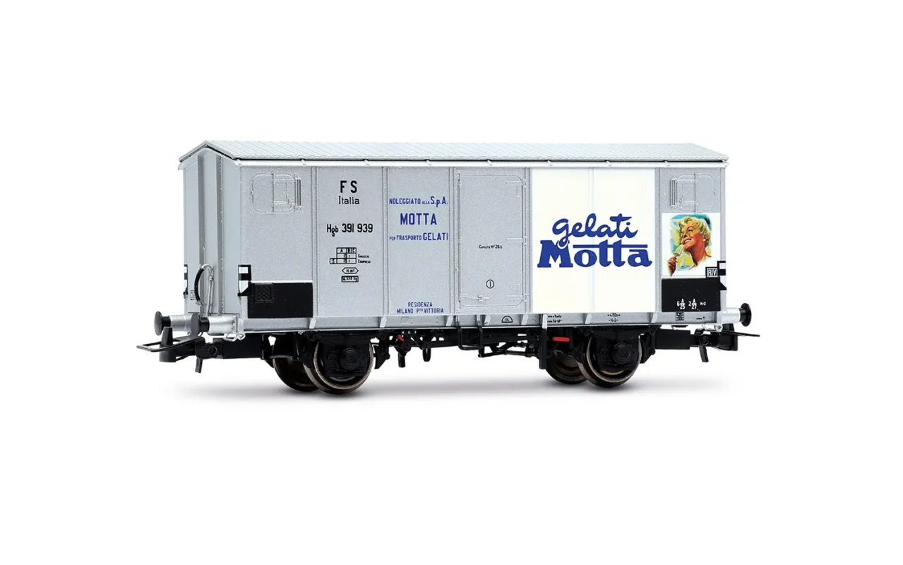 Rivarossi HR6711, Carro frigorifero a due assi FS in livrea argento marchiato Gelati Motta, Scala H0, Pitzalis Modellismo